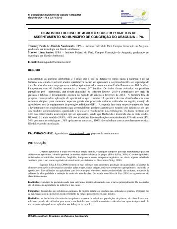 DIGNOSTICO DO USO DE AGROTÓXICOS EM PROJETOS ... - IBEAS