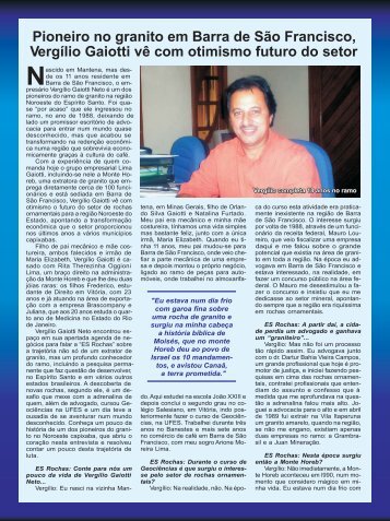 Pioneiro no granito em Barra de São Francisco, Vergílio Gaiotti vê ...