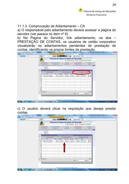 manual de utilização de adiantamento - Tribunal de Justiça do ...