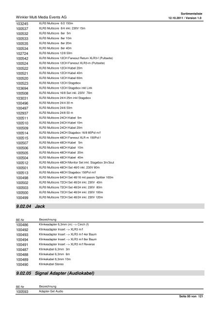 Liste de produits Range of products Sortimentsliste