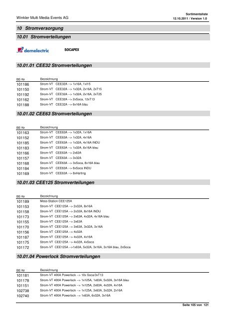 Liste de produits Range of products Sortimentsliste