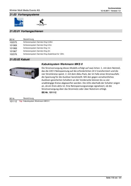 Liste de produits Range of products Sortimentsliste