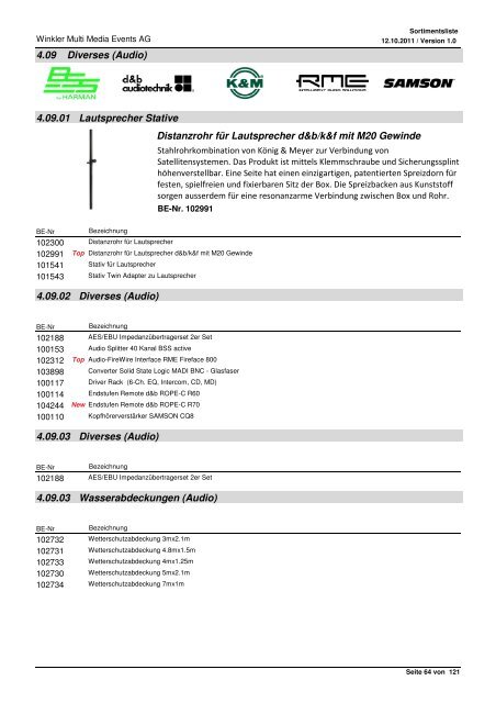 Liste de produits Range of products Sortimentsliste