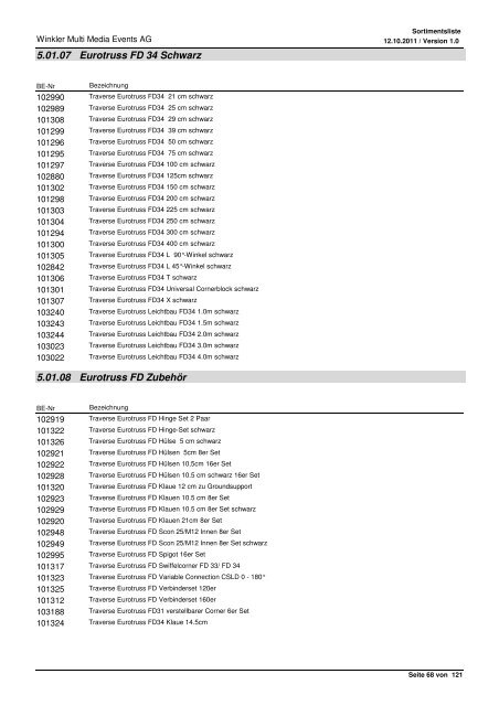 Liste de produits Range of products Sortimentsliste