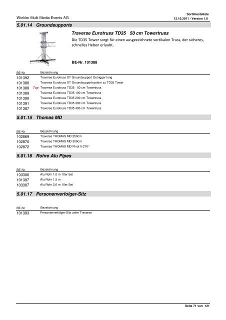 Liste de produits Range of products Sortimentsliste