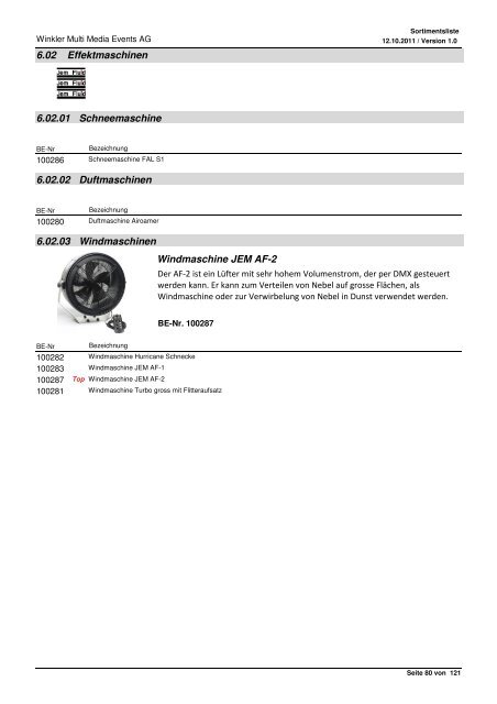 Liste de produits Range of products Sortimentsliste