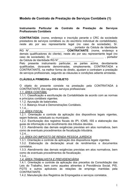 Exemplos De Contrato De Prestação De Serviços