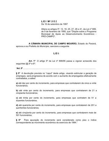 LEI Nº 1 0 5 2 LEI - Prefeitura Municipal de Campo Mourão - Estado ...