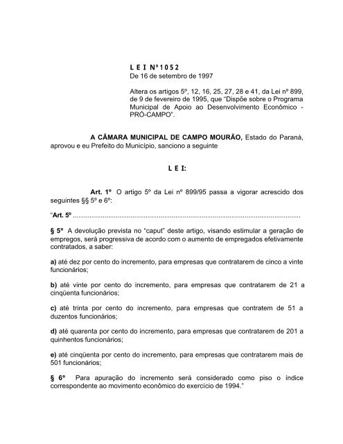 LEI Nº 1 0 5 2 LEI - Prefeitura Municipal de Campo Mourão - Estado ...