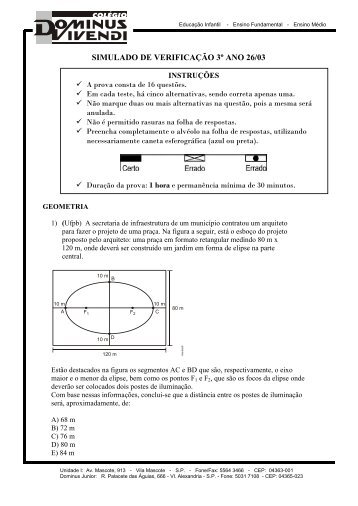 SIMULADO DE VERIFICAÇÃO 3º ANO 26/03