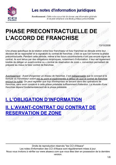 Phase Precontractuelle De L Accord De Franchise Alsaeco