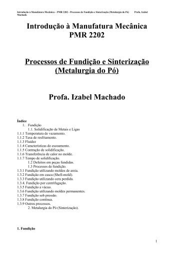 Introdução à Manufatura Mecânica PMR 2202 Processos de ...