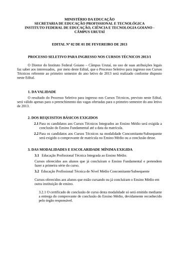 Edital Nº 02/2013 - Processo Seletivo para Ingresso