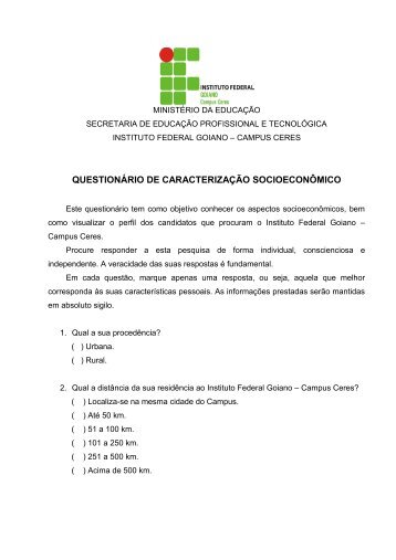 questionário de caracterização socioeconômico - Instituto Federal ...