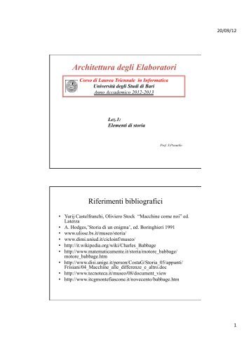 elementi di storia del calcolo automatico - Università degli Studi di Bari