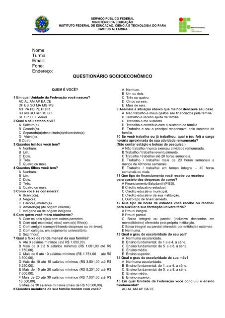 Questionário PAPERSU: participação pública