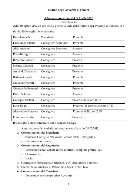 Seduta 03.04.2012.pdf - Ordine degli Avvocati di FERRARA