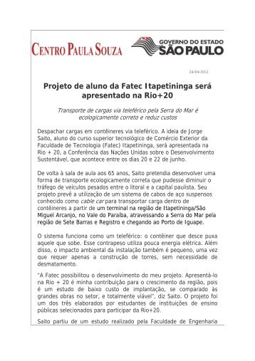 Projeto de aluno da Fatec Itapetininga - Centro Paula Souza ...