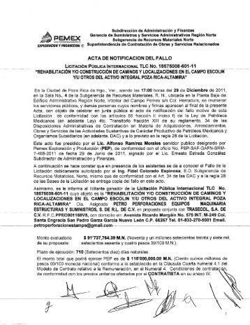 ACTA DE NOTIFICACION DEL FALLO - Pemex Exploración y ...