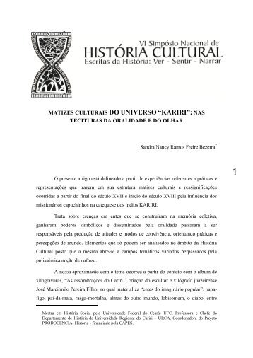 matizes culturais do universo “kariri” - GT Nacional de História Cultural