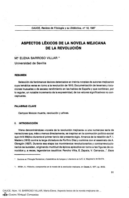 Aspecto léxico de la novela mejicana de la - Centro Virtual Cervantes