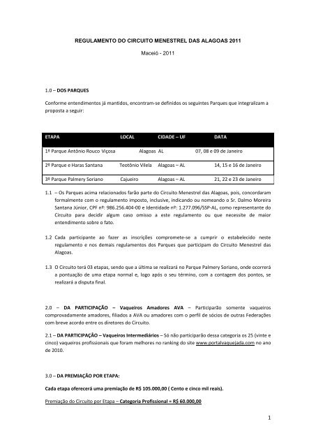 REGULAMENTO DO CIRCUITO MENESTREL ... - Portal Vaquejada