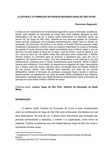 a leitura ea formação da pessoa segundo hugo de são vitor - DFE