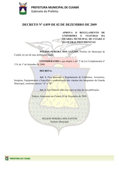 Decreto nº 4859 de 02 dezembro de 2009. - Prefeitura de Cuiabá