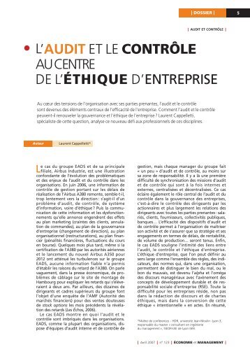 • L'AUDIT ET LE CONTRÔLE AU CENTRE DE L'ÉTHIQUE D ... - Cndp