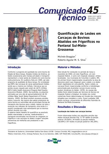 Cot-45- Lesões Carcaça - Embrapa Pantanal