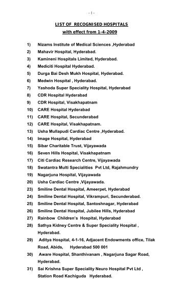 LIST OF RECOGNISED HOSPITALS with effect from 1-4-2009 1 ...