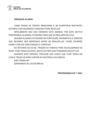 PREZADOS ALUNOS, COMO FORAM DE FÉRIAS? BRINCARAM E ...