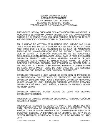 sesión ordinaria de la comisión permanente h. lxiv legislatura del ...