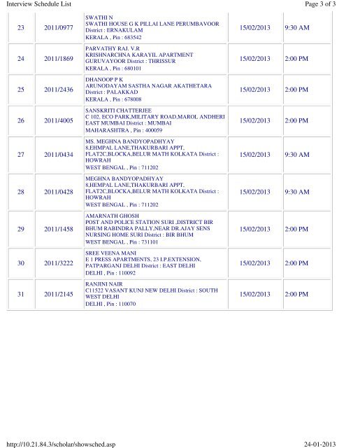 INTERVIEW SCHEDULE FOR SCHOLARSHIP