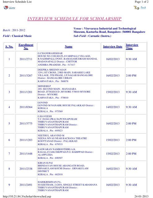 INTERVIEW SCHEDULE FOR SCHOLARSHIP