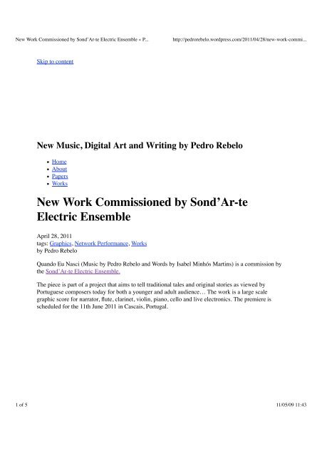 Comments for "Sond'Ar-te Electric Ensemble"