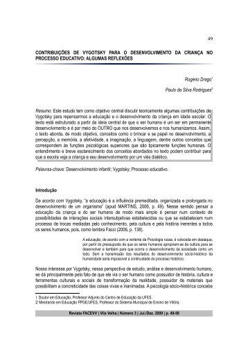 contribuições de vygotsky para o desenvolvimento da - FACEVV