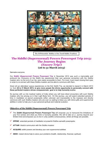The Siddhi (Supernormal) Powers Powerspot Trip ... - Dr Pillai (Babaji)