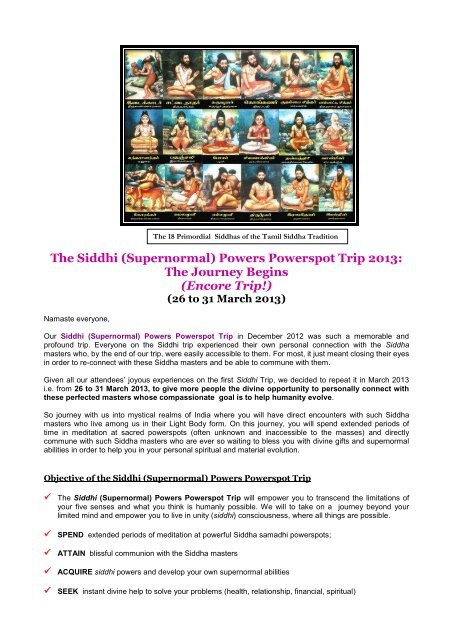 The Siddhi (Supernormal) Powers Powerspot Trip ... - Dr Pillai (Babaji)