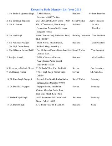 Executive Body Member List Year 2011