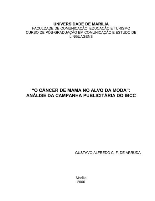 O CÂNCER DE MAMA NO ALVO DA MODA”: ANÁLISE ... - Unimar