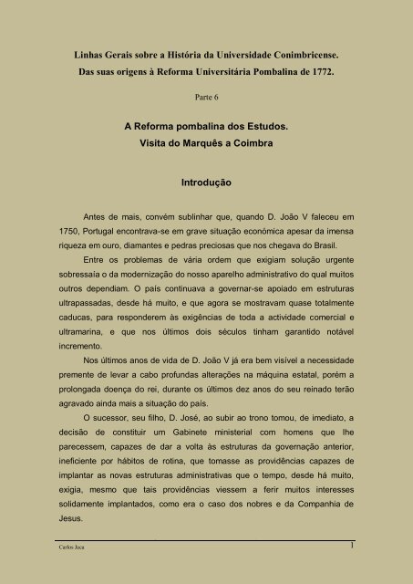 Linhas Gerais sobre a História da Universidade Conimbricense