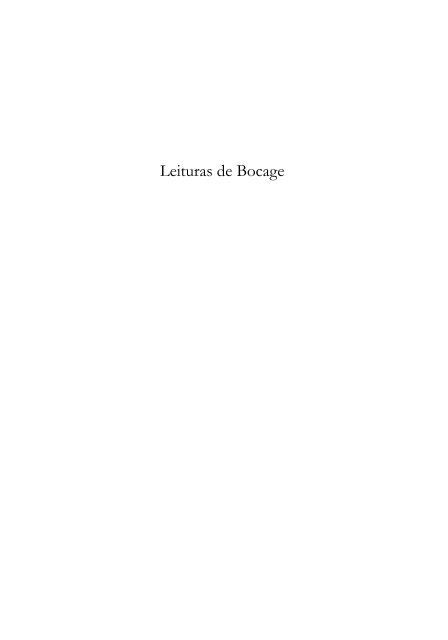 Leituras de Bocage - Repositório Aberto da Universidade do Porto