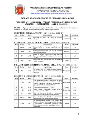 ATA DE REGISTRO DE PREÇOS Nº 006/2005 - Maringá