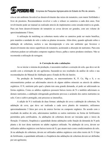 Sistema PESAGRO RIO para produção de tomate orgânico - Embrapa