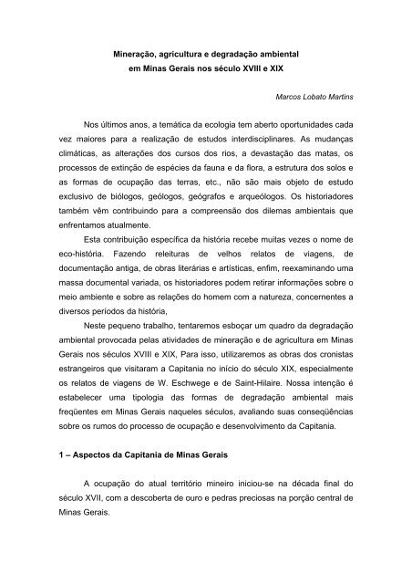 texto sobre Mineração, agricultura e degradação ... - Minas de História