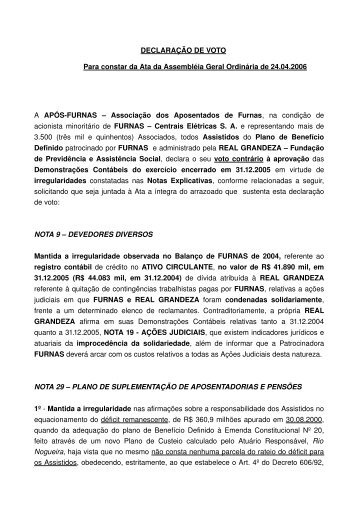 DECLARAÇÃO DE VOTO Para constar da Ata da Assembléia Geral ...