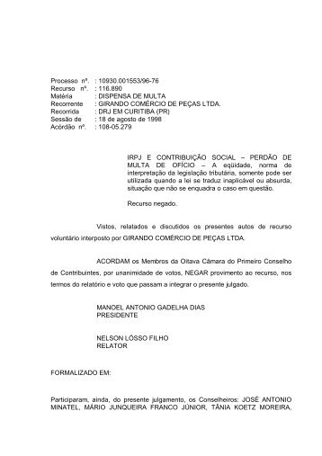 Processo nº. : 10930.001553/96-76 Recurso nº. : 116.890 Matéria ...