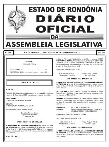 DIÁRIO DA ALE-RO - Assembléia Legislativa do Estado de Rondônia