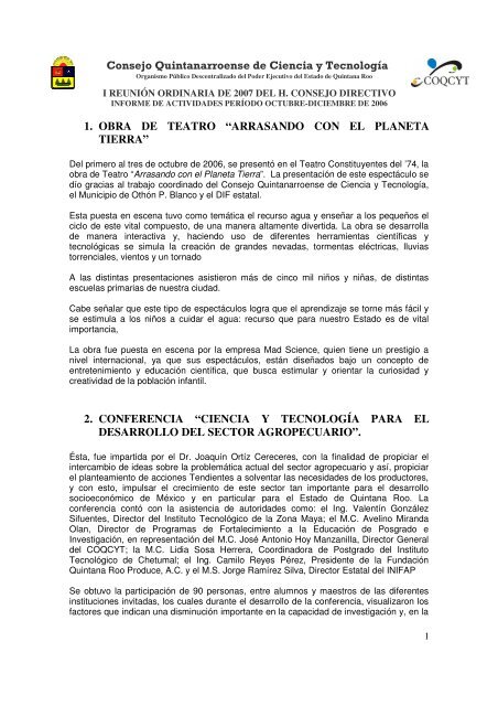 Consejo Quintanarroense de Ciencia y Tecnología 1. OBRA DE ...